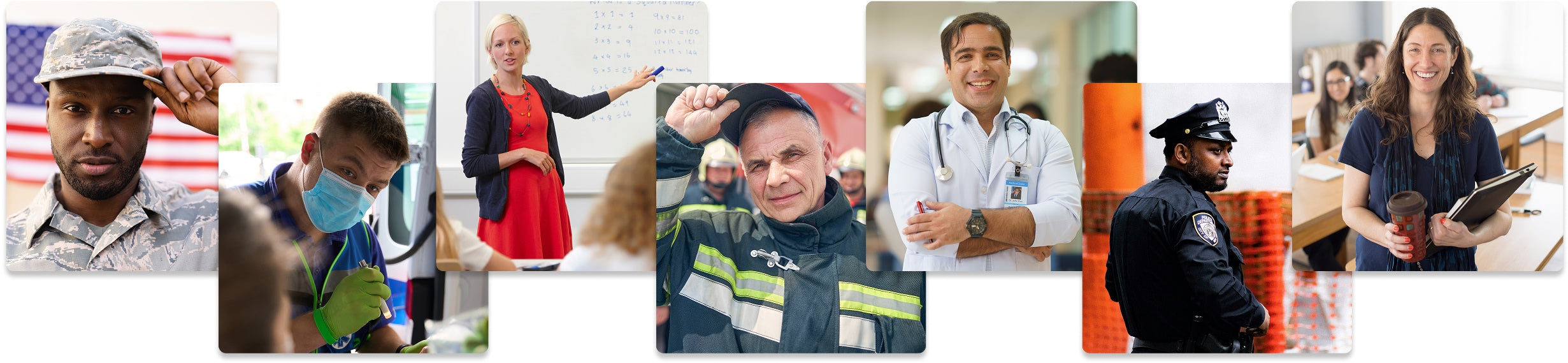 Collage of various people in different service professions with a colorful background