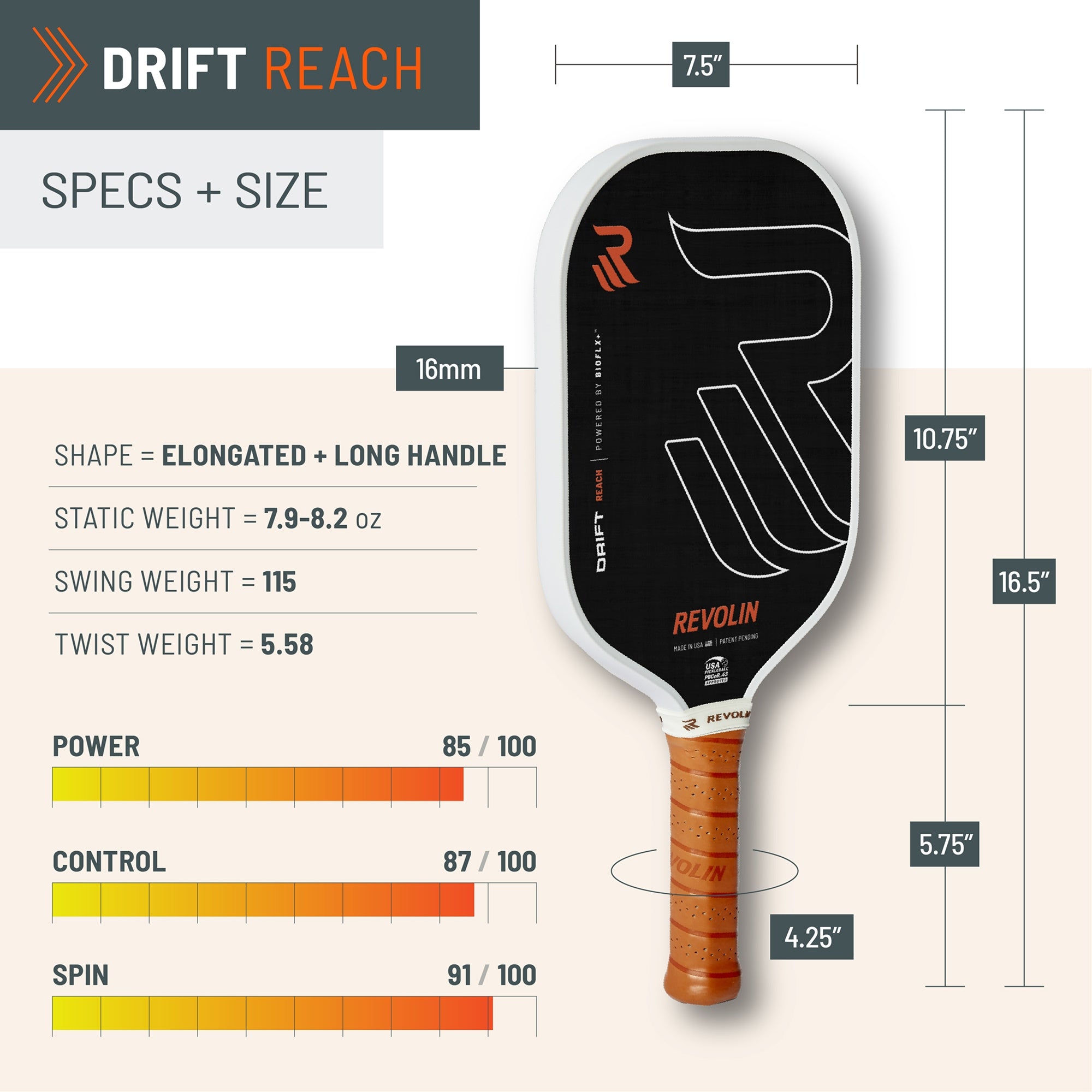 Drift Elongated Pickleball Paddle | Vibration Dampening | All-Court