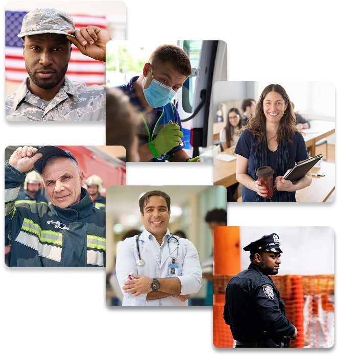 Collage of people from different service professions on a white background