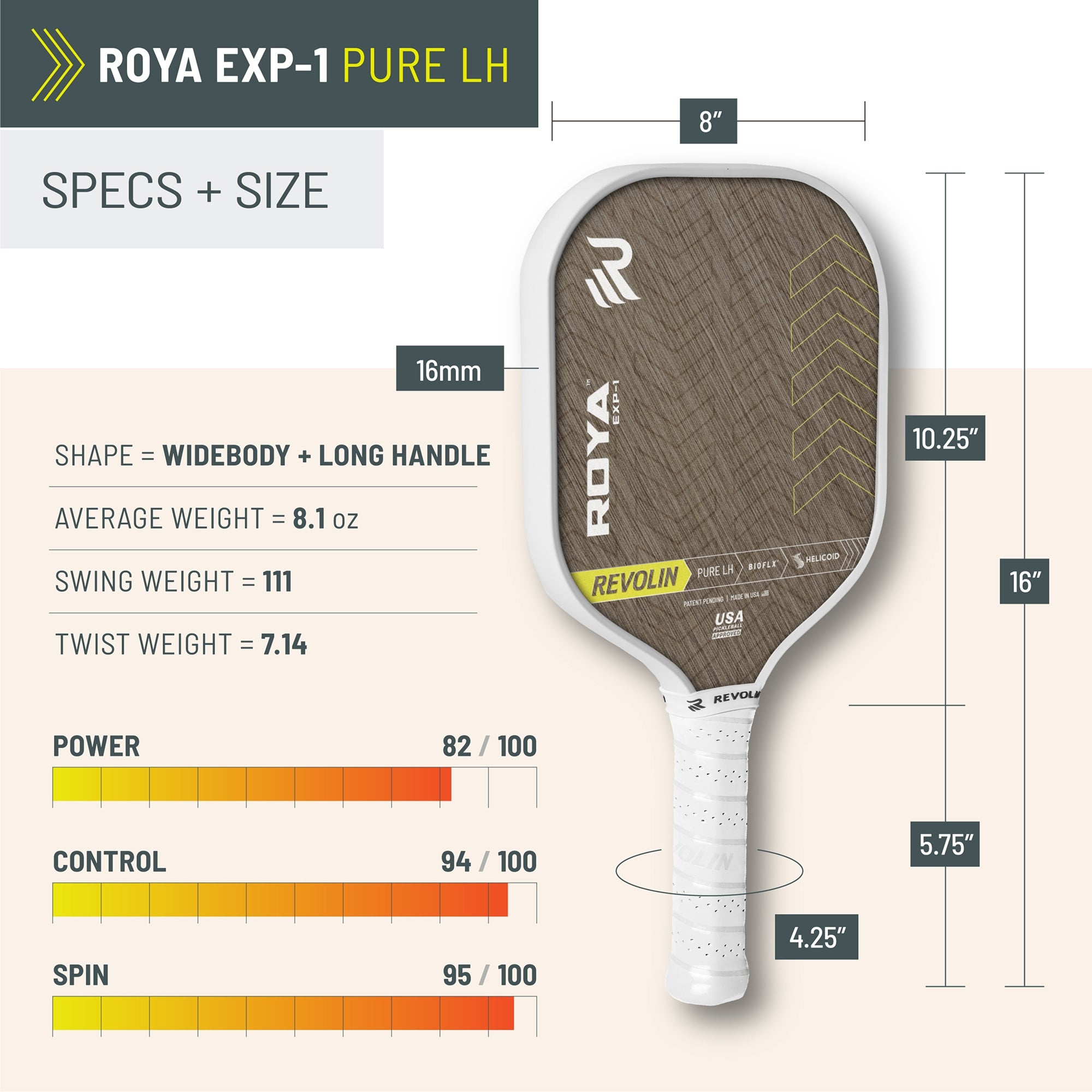 Roya EXP-1 Pure LH Pickleball Paddle